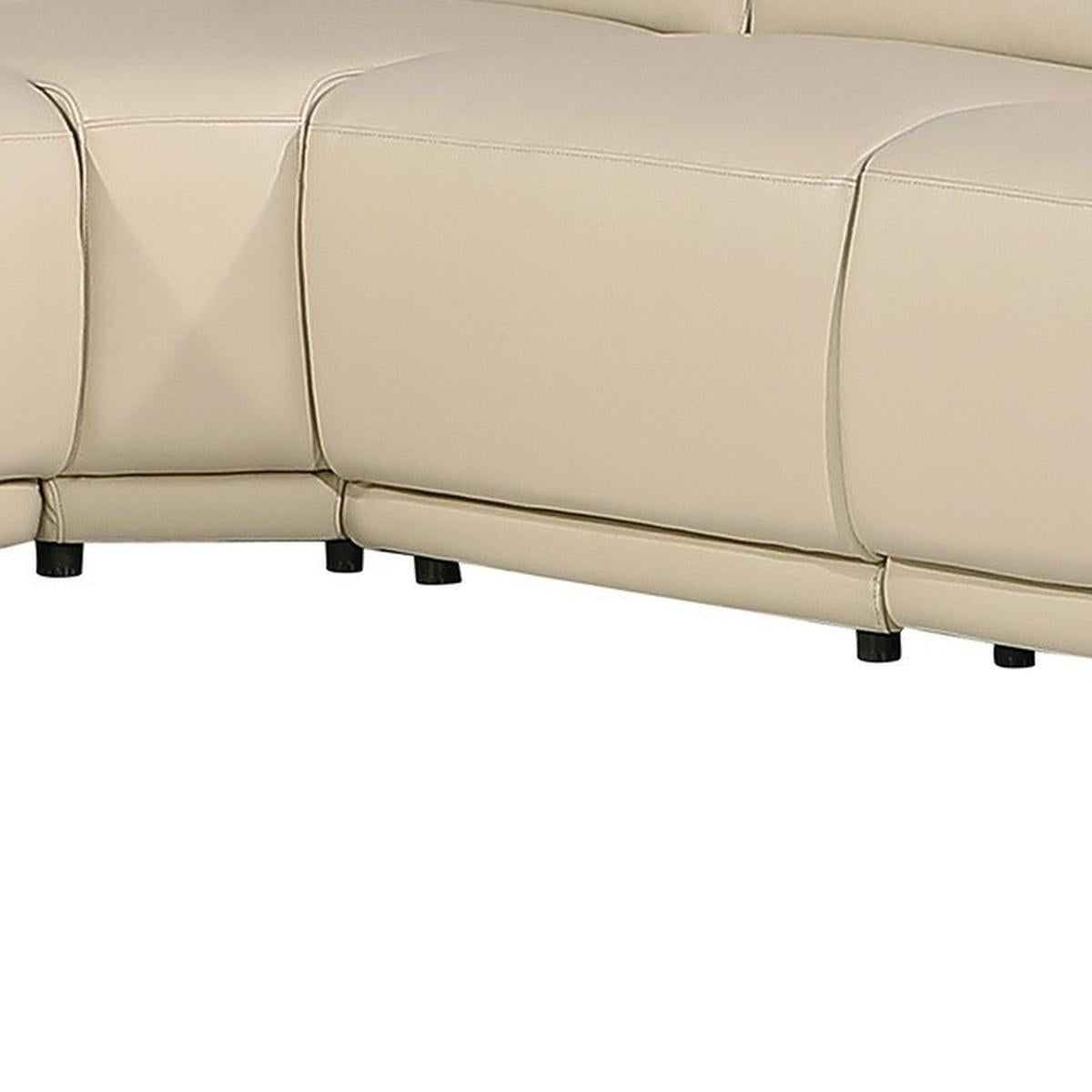 Beige Italian Leather Modular L Shaped Eight Piece Corner Sectional With Console