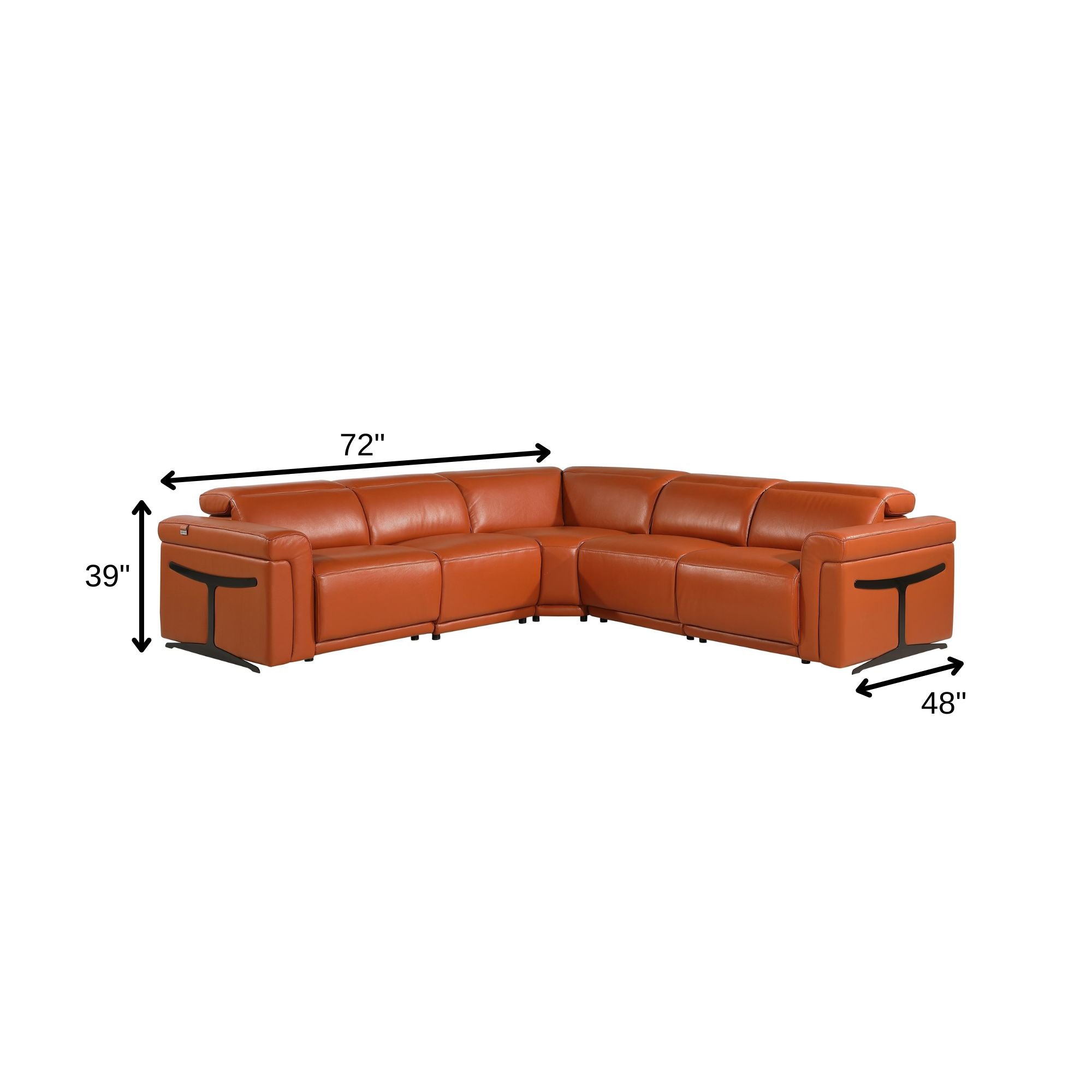 Camel Italian Leather Modular L Shaped Five Piece Corner Sectional