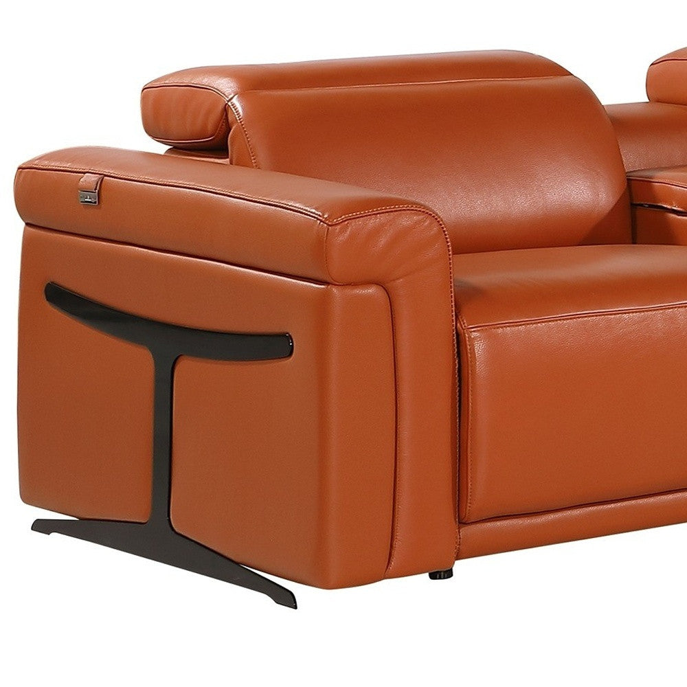 Camel Italian Leather Modular L Shaped Seven Piece Corner Sectional With Console