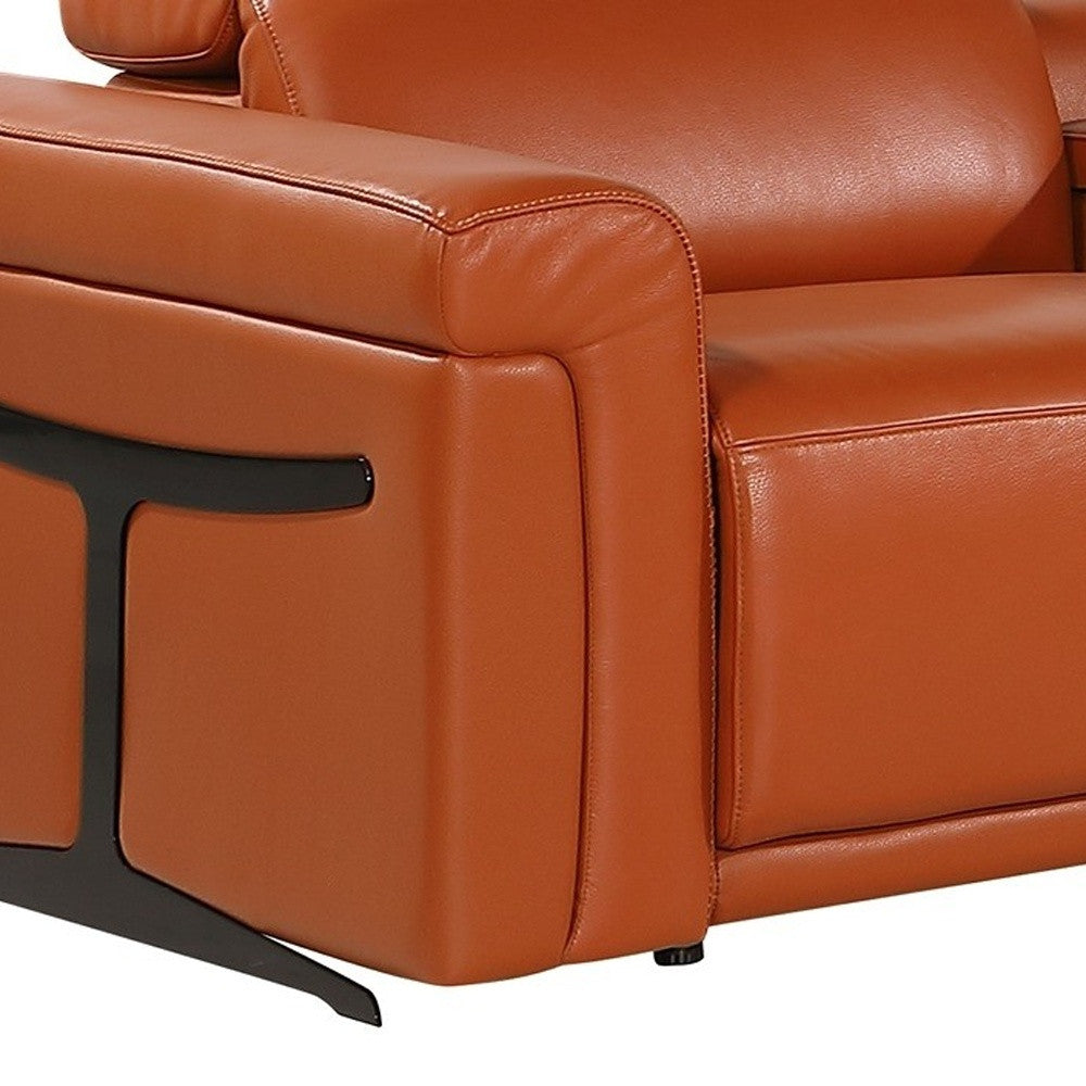 Camel Italian Leather Modular L Shaped Seven Piece Corner Sectional With Console