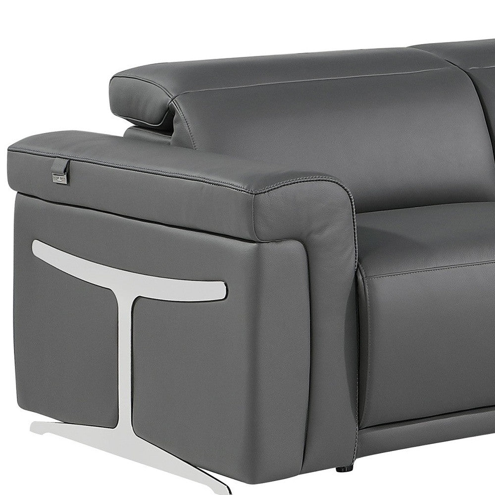 Gray Italian Leather Modular L Shaped Five Piece Corner Sectional