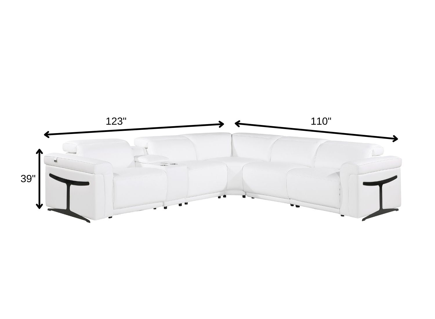 White Italian Leather Modular L Shaped Six Piece Corner Sectional With Console