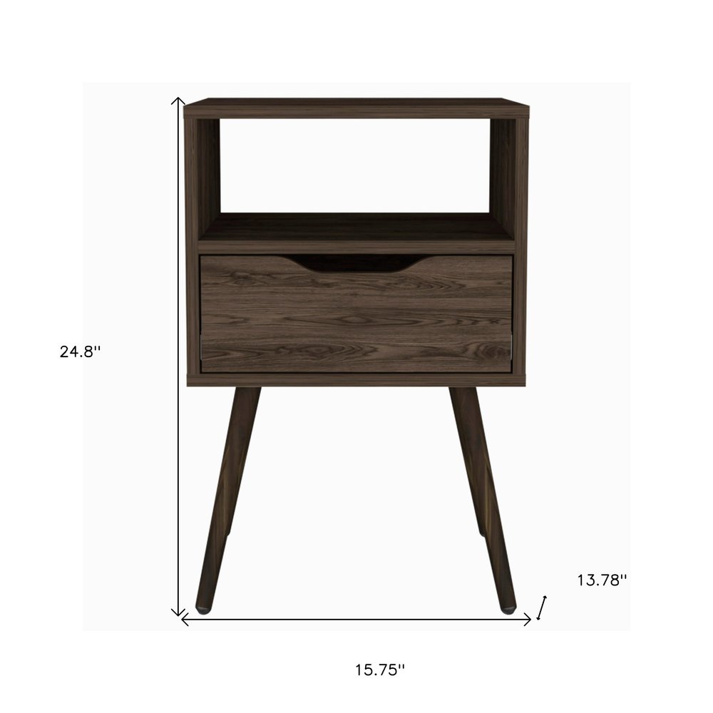 25" Brown Wood One Drawer Nightstand