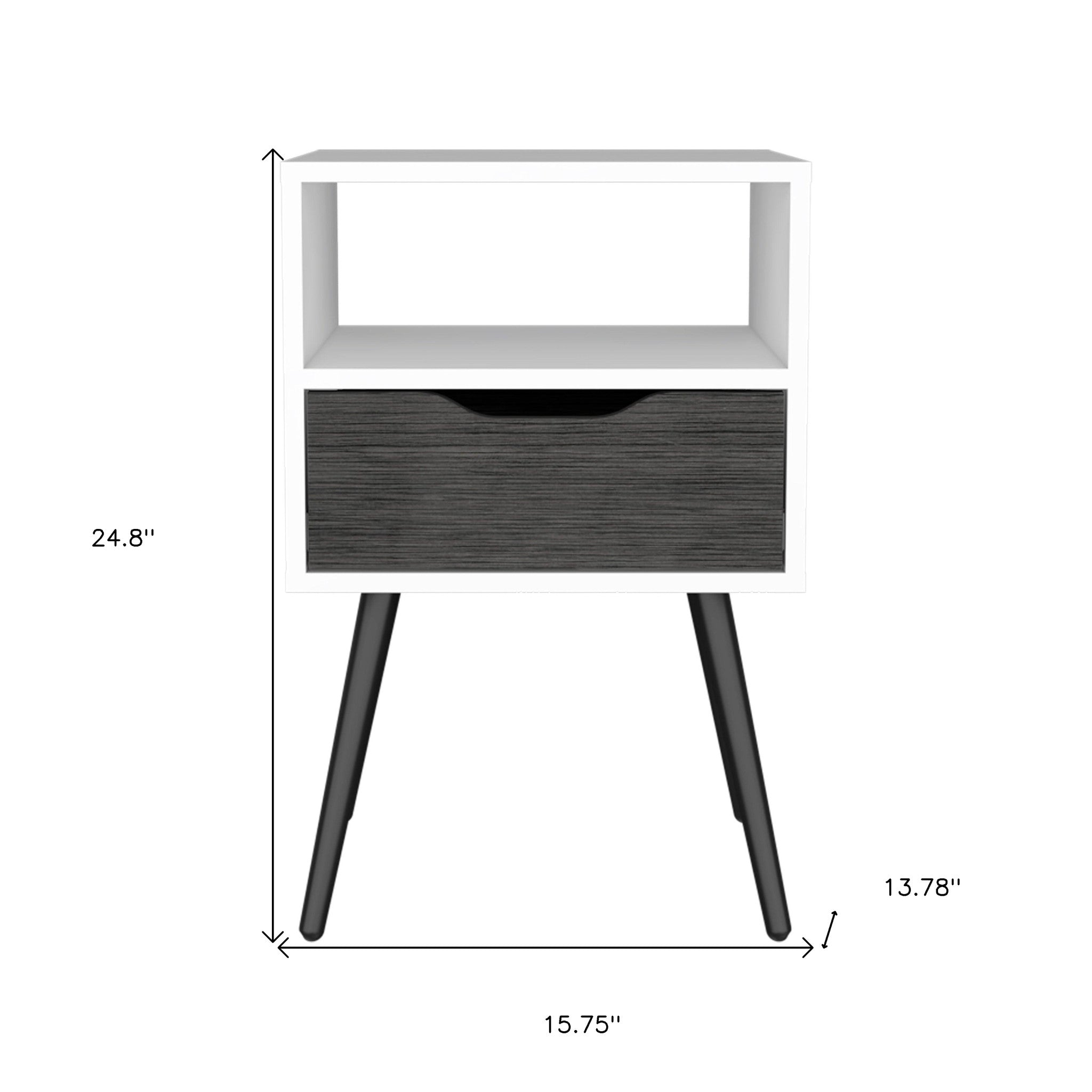 25" Gray And White Wood One Drawer Nightstand