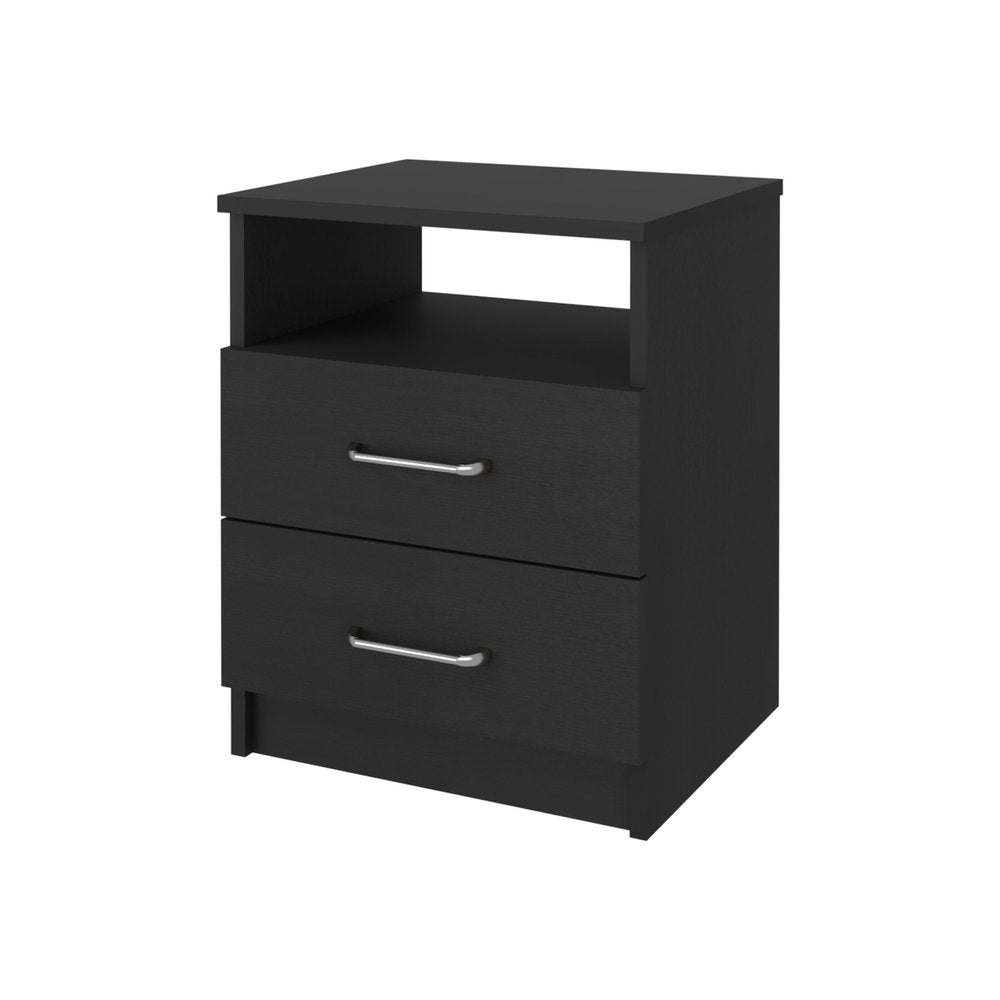 20" Black Wood Two Drawer Nightstand