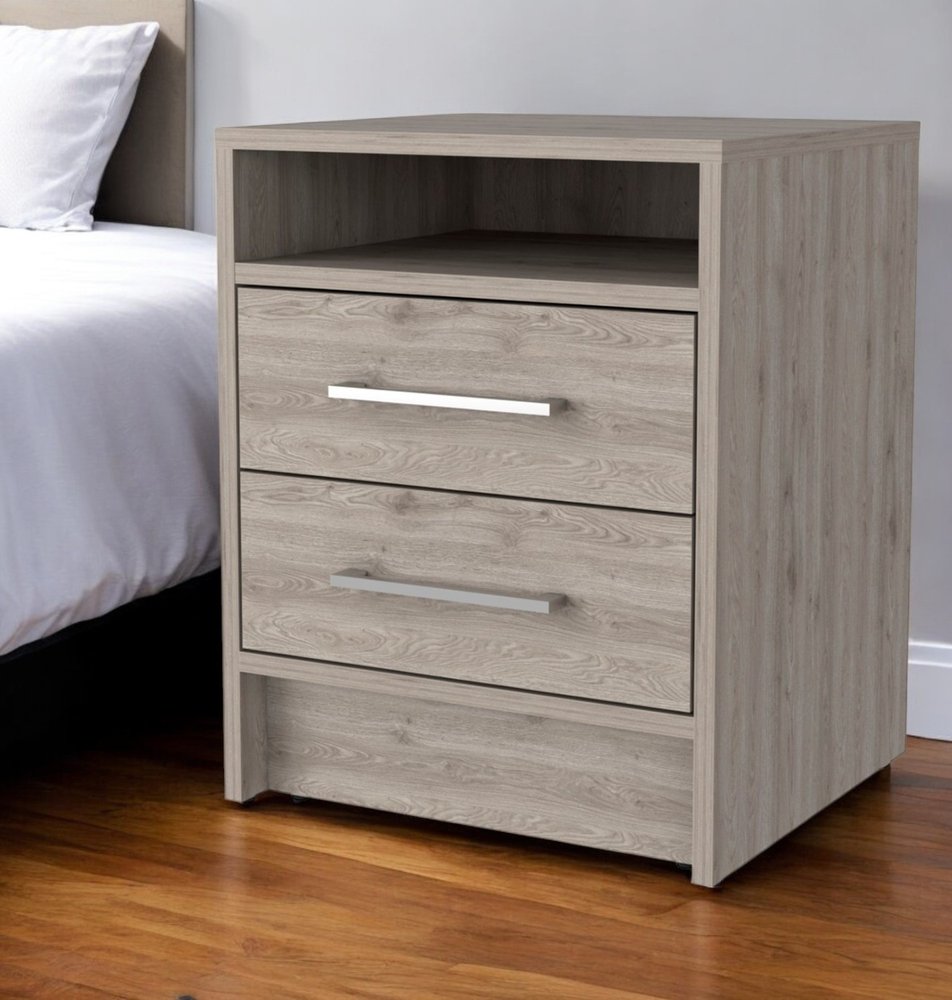 20" Light Gray Wood Two Drawer Nightstand