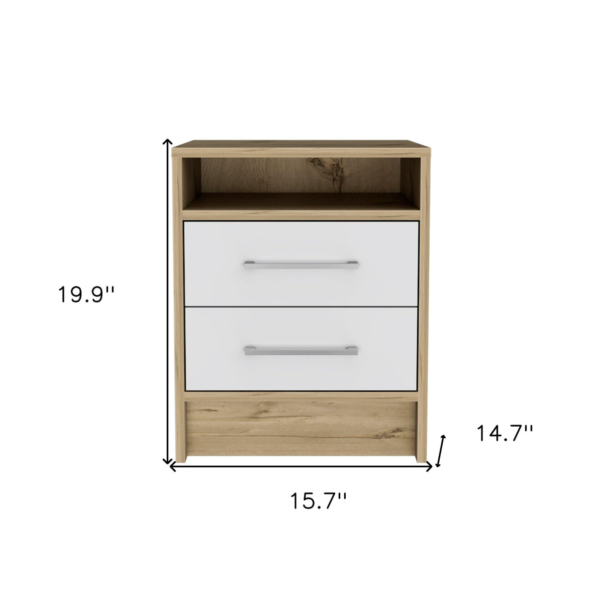 20" White And Natural Wood Two Drawer Nightstand
