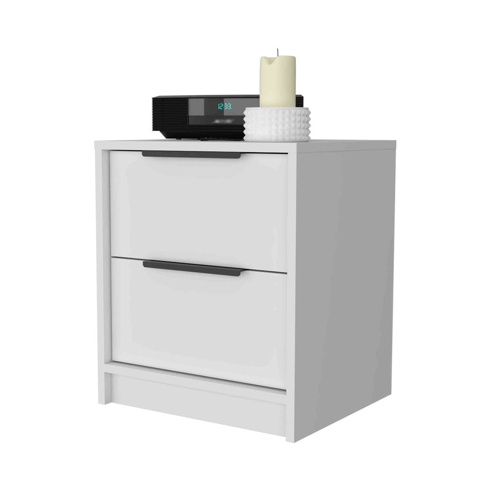 19" White Wood Two Drawer Nightstand