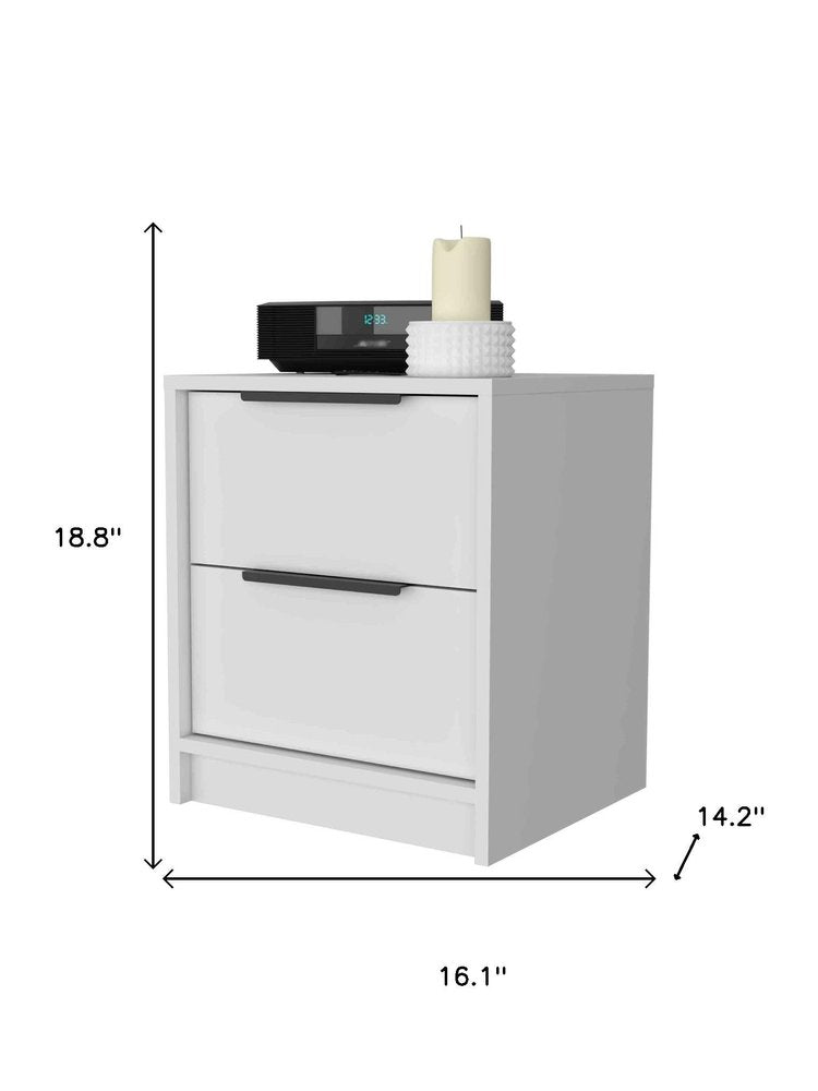 19" White Wood Two Drawer Nightstand
