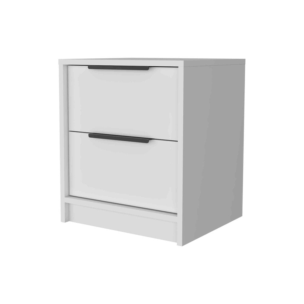 19" White Wood Two Drawer Nightstand