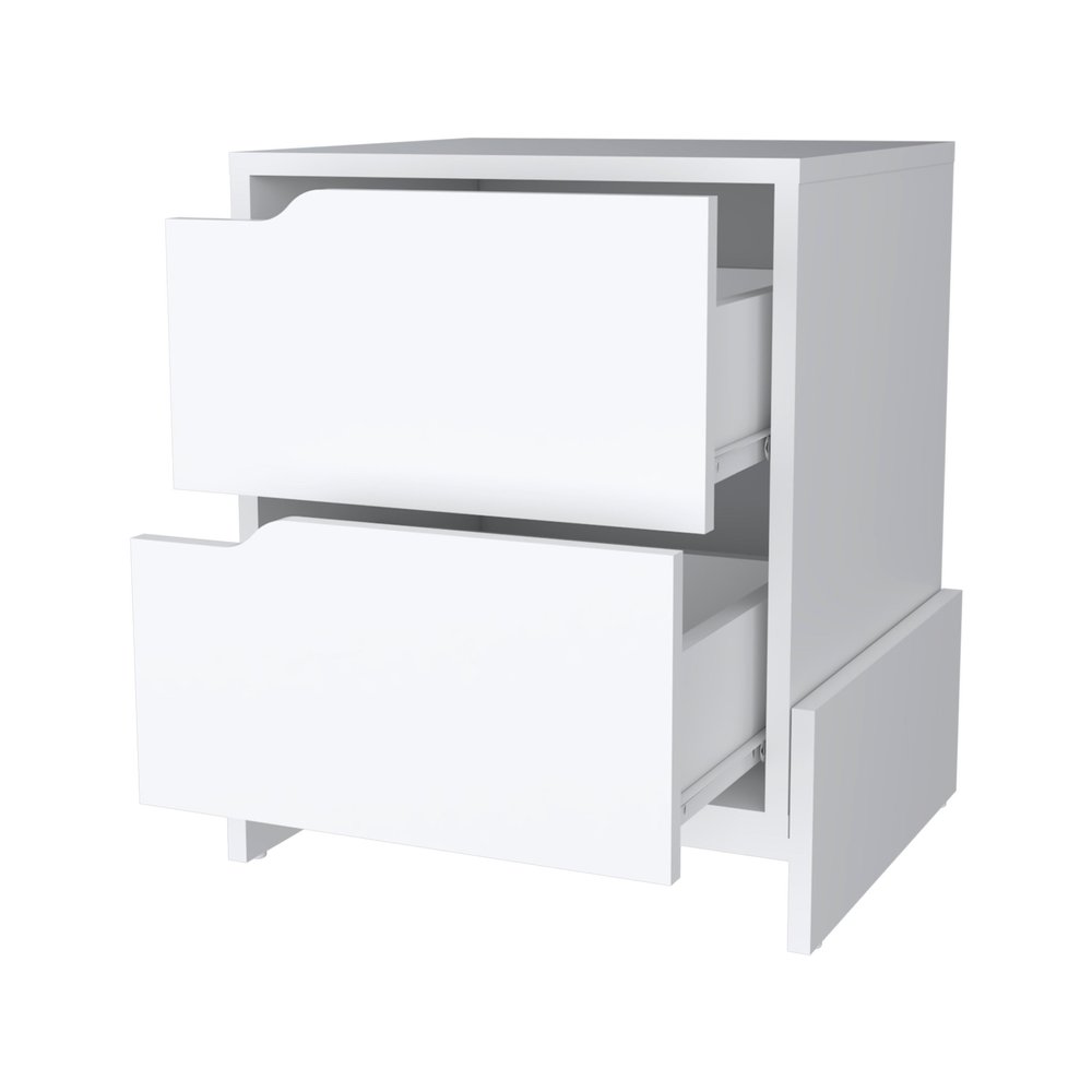 20" White Wood Two Drawer Nightstand