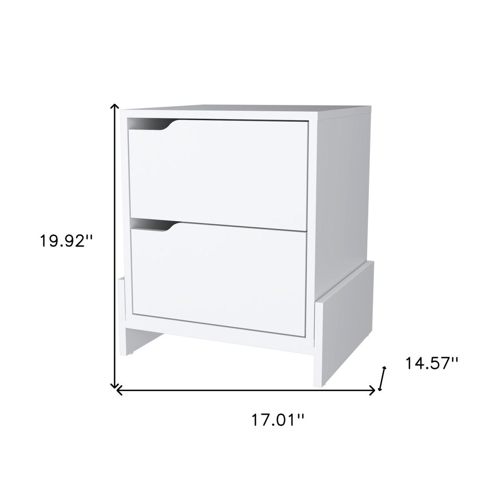 20" White Wood Two Drawer Nightstand