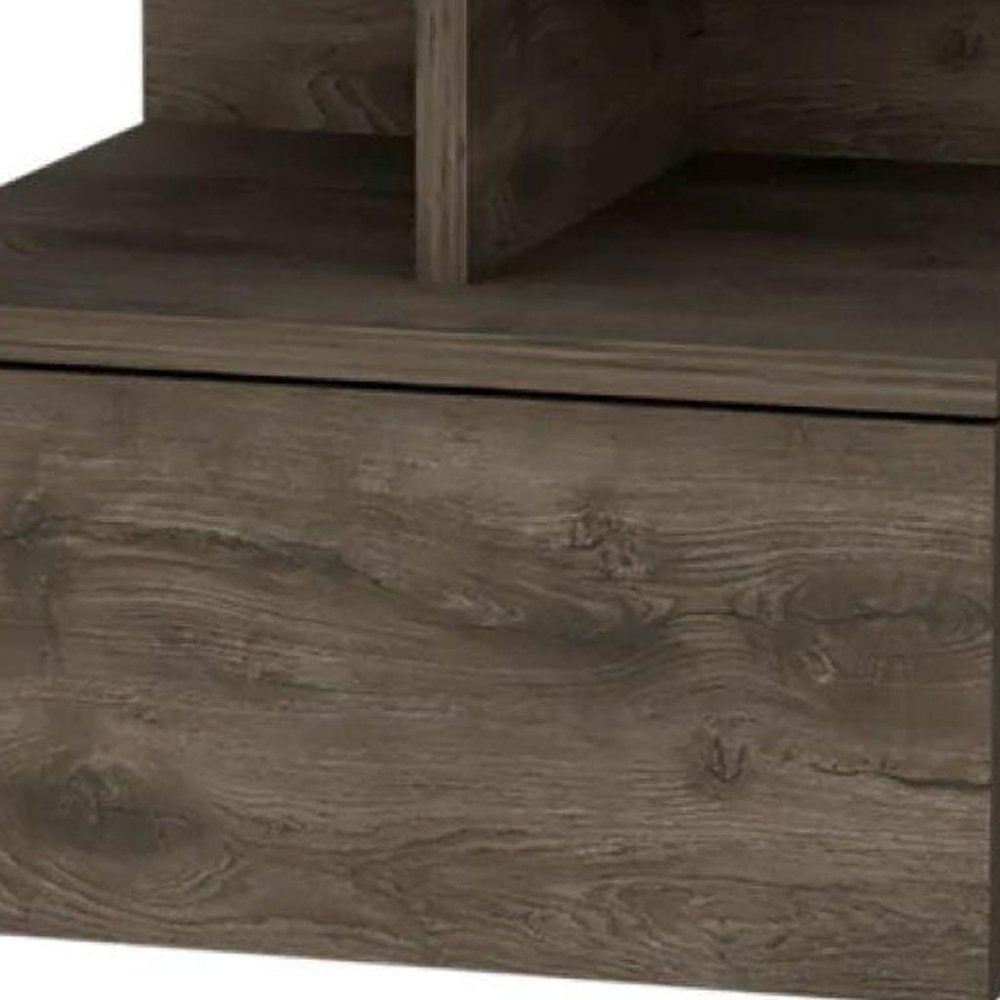 14" Brown Wood One Drawer Floating Nightstand
