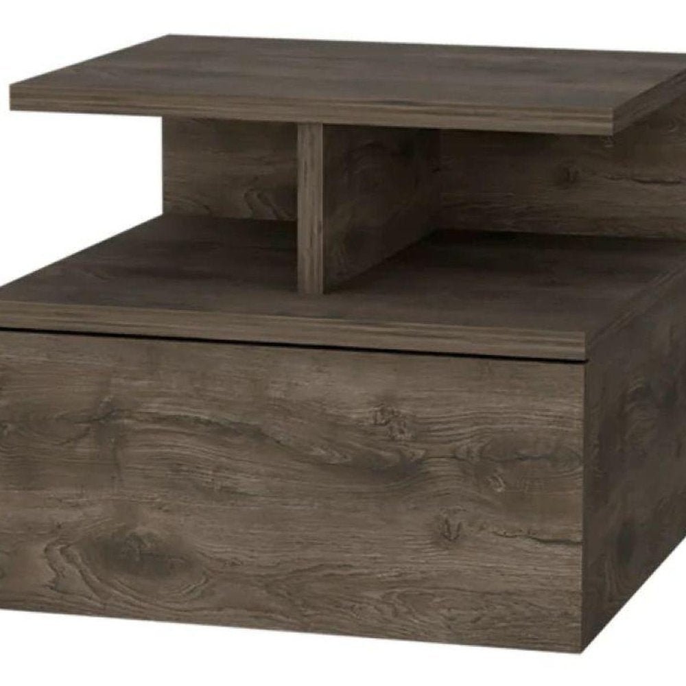 14" Brown Wood One Drawer Floating Nightstand