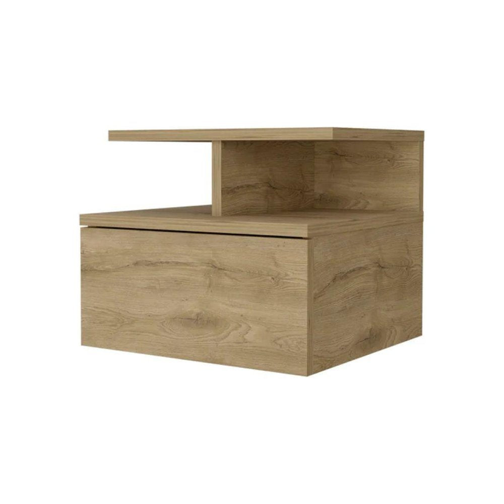 14" Brown Wood One Drawer Floating Nightstand