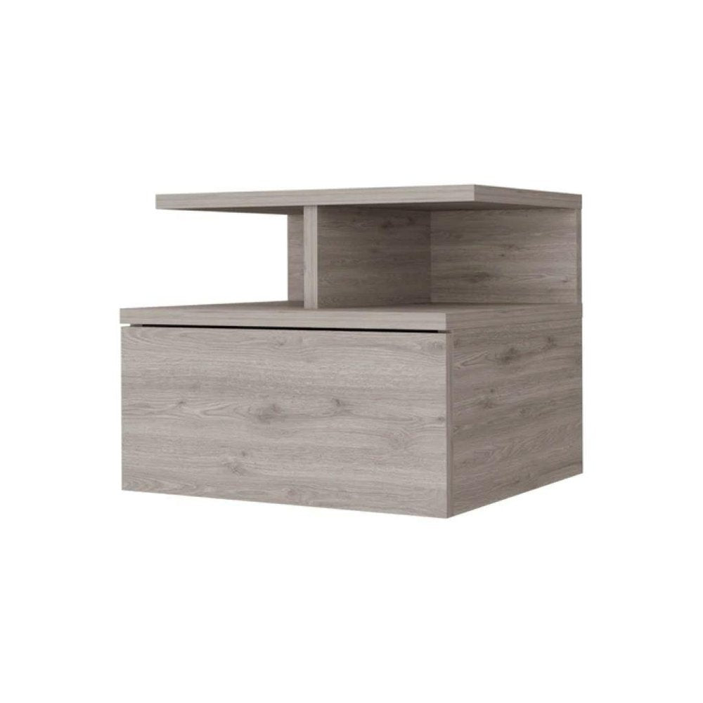 14" Light Gray Wood One Drawer Floating Nightstand