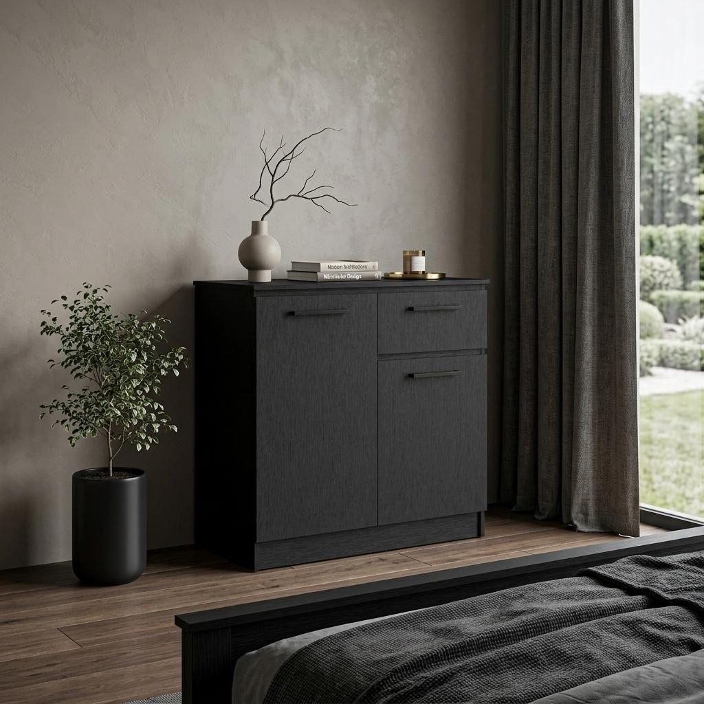 36" Black Wood Single Drawer Dresser
