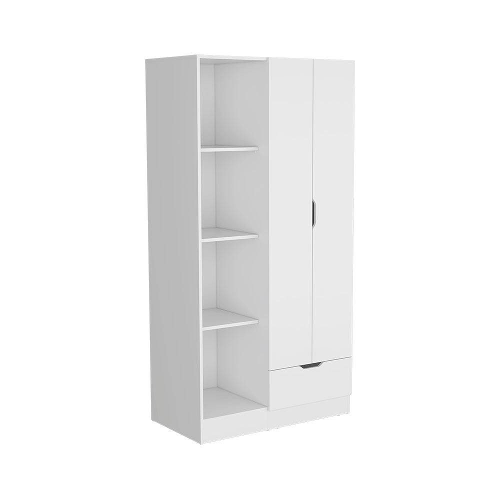 71" White Wood Two Door Single Drawer Combo Dresser