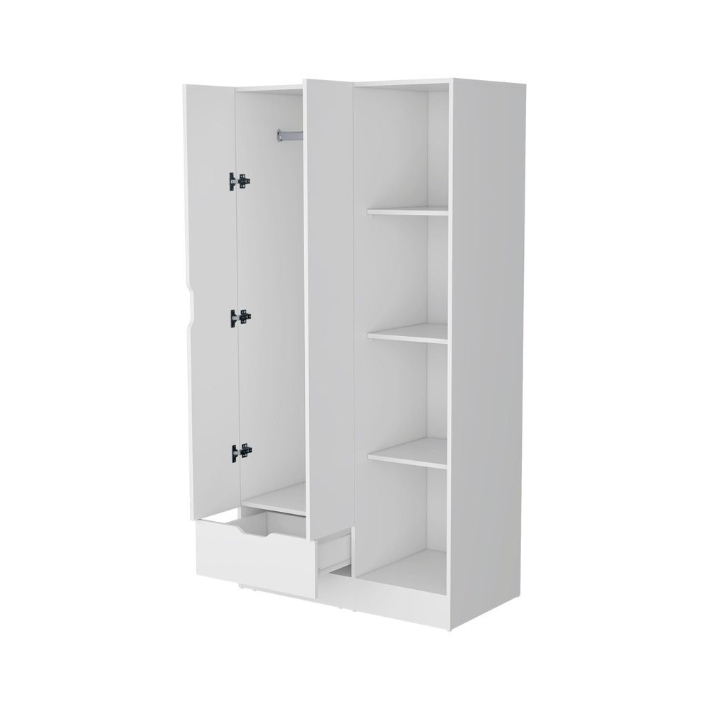 71" White Wood Two Door Single Drawer Combo Dresser
