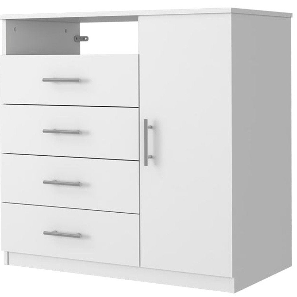 35" White Wood Four Drawer Combo Dresser