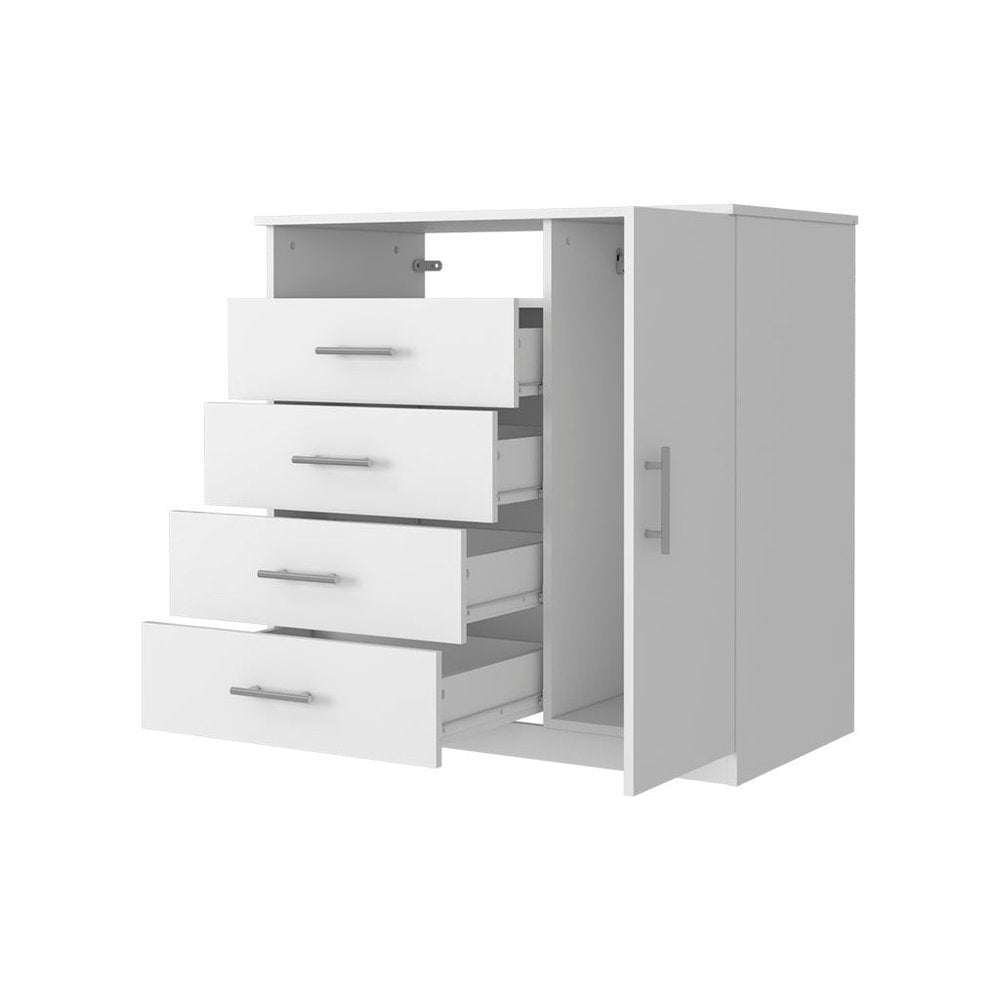 35" White Wood Four Drawer Combo Dresser