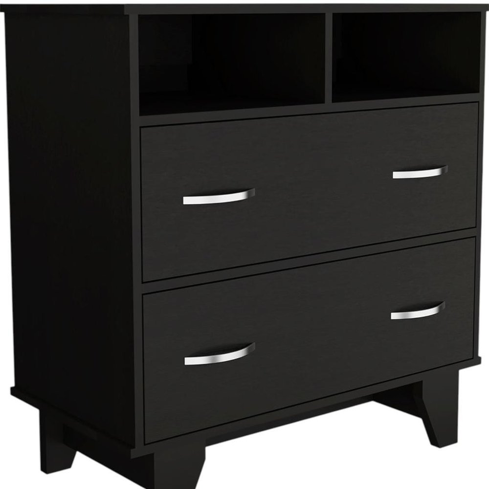 32" Black Wood Two Drawer Dresser