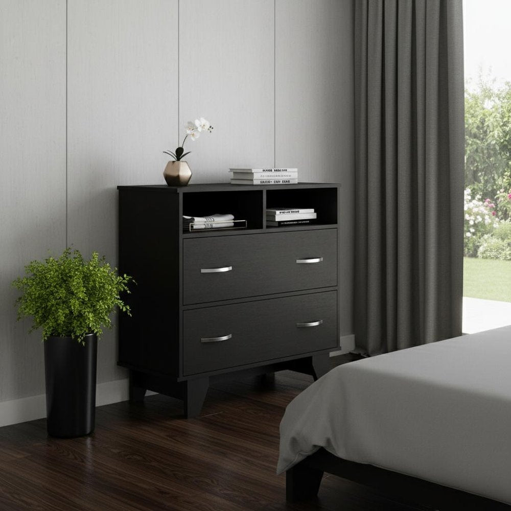 32" Black Wood Two Drawer Dresser