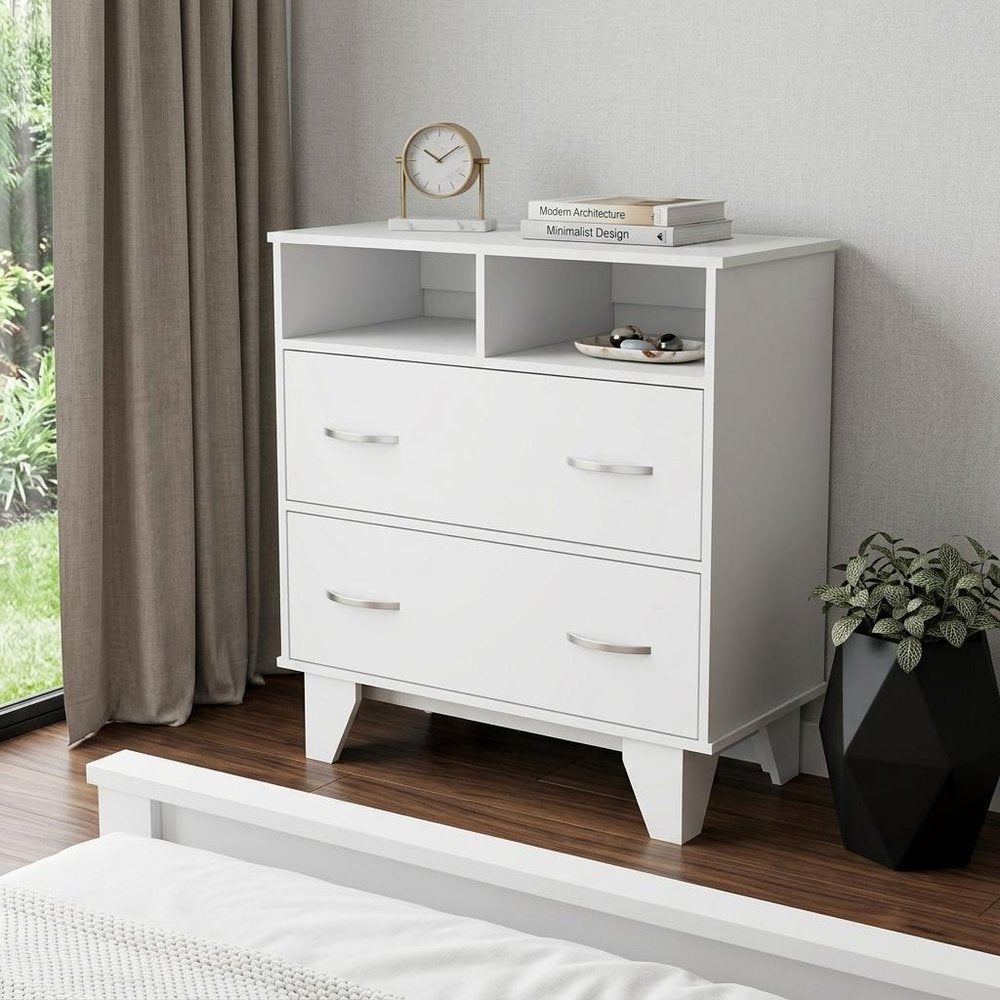 32" Oak Wood Two Drawer Dresser