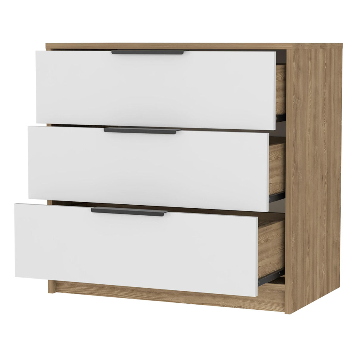 28" Oak And White Wood Three Drawer Dresser