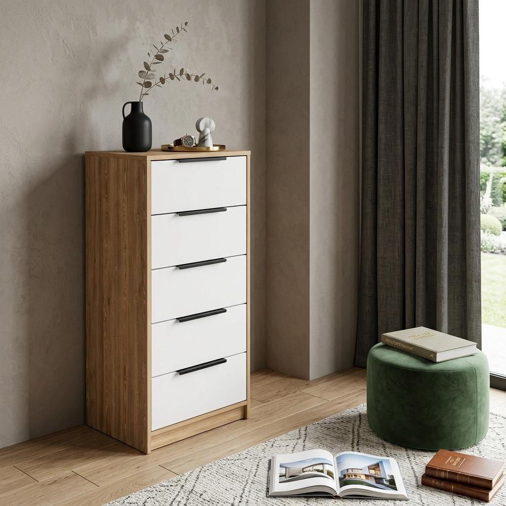 18" White and Natural Five Drawer Standard Chest