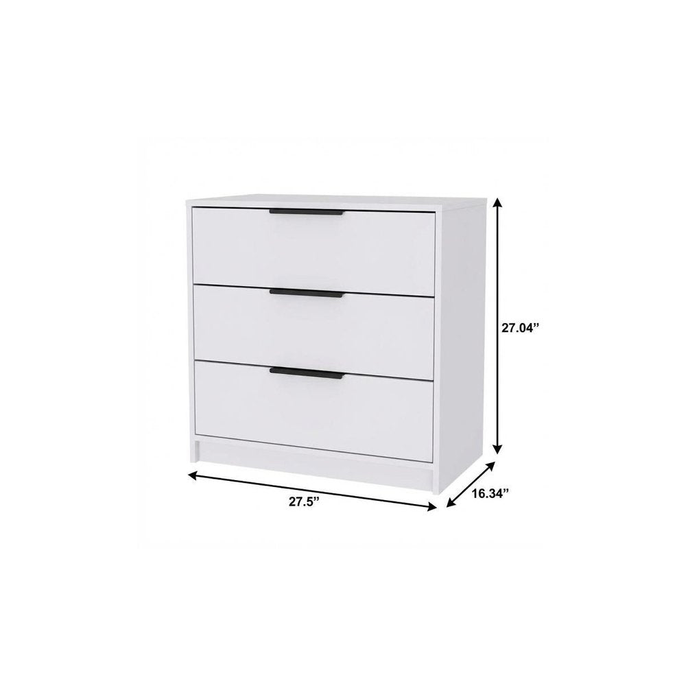 28" White Wood Three Drawer Dresser