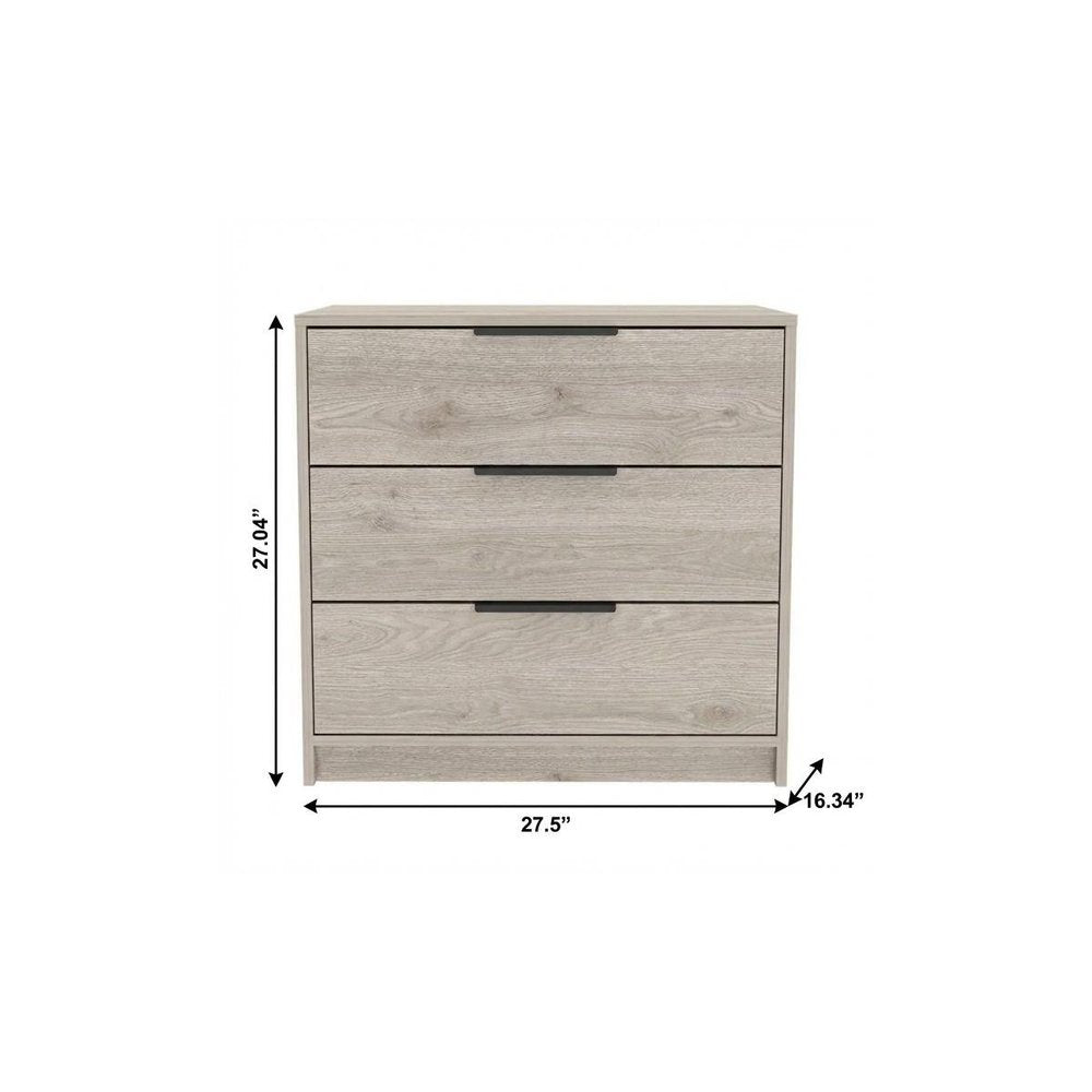 28" Light Gray Wood Three Drawer Dresser