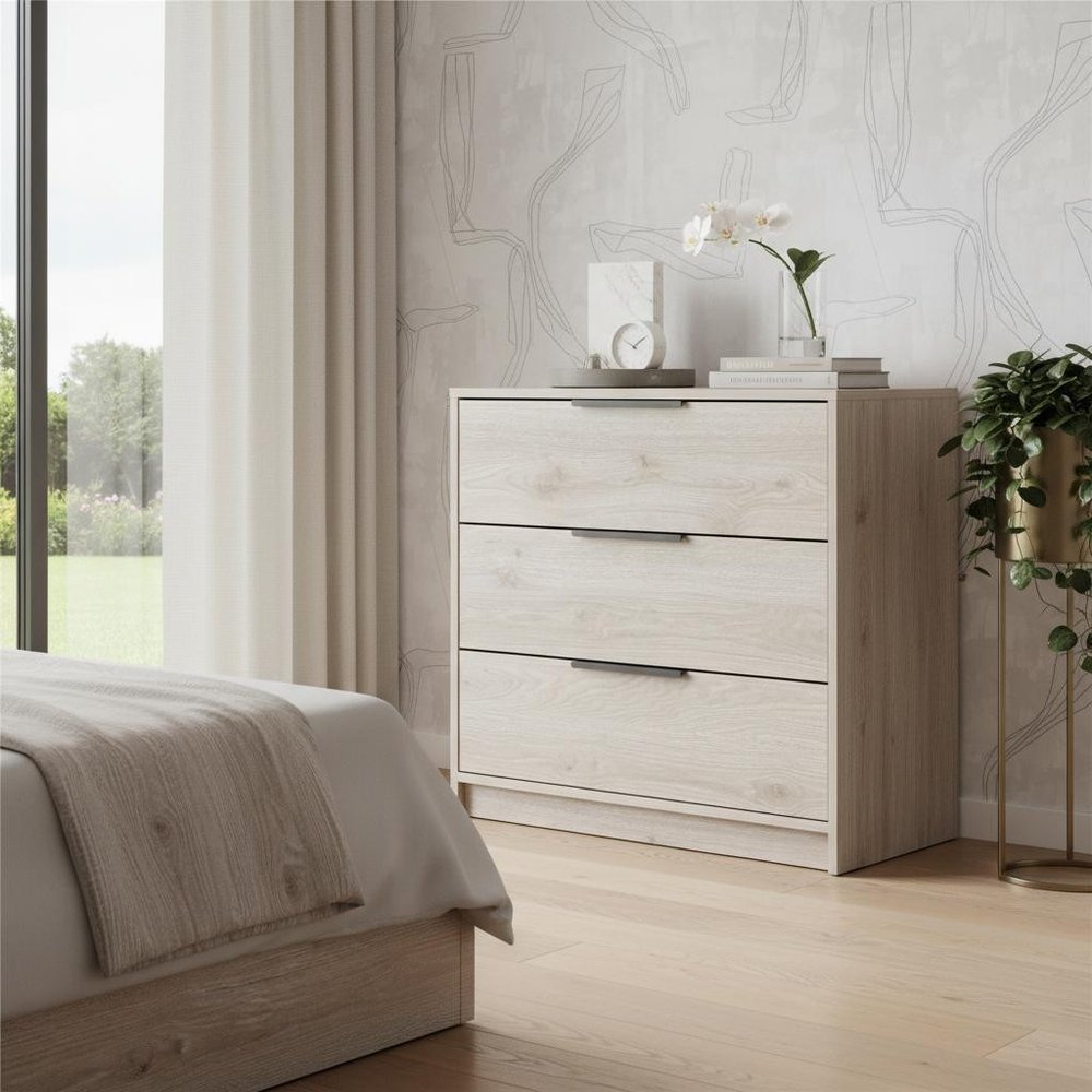 28" Light Gray Wood Three Drawer Dresser