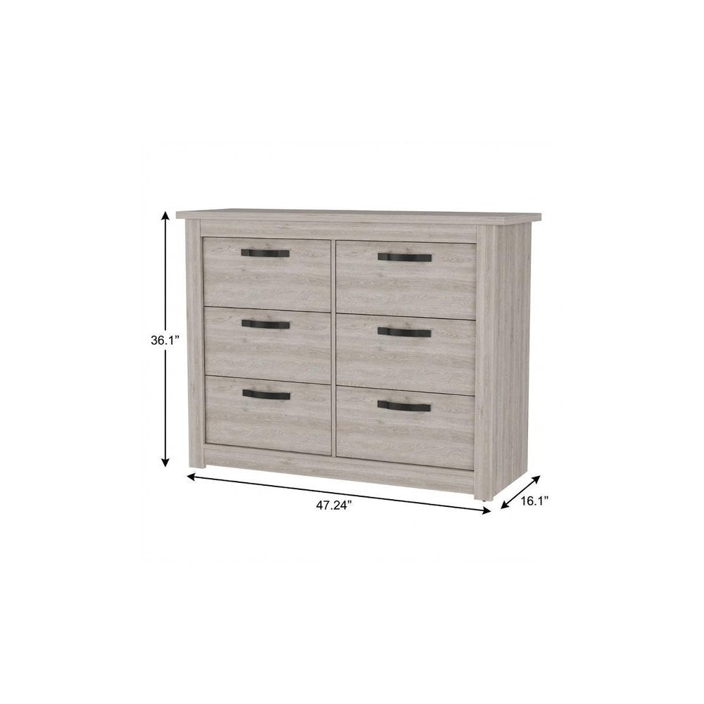 47" Oak Wood Six Drawer Dresser