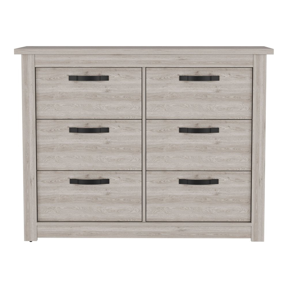 47" Oak Wood Six Drawer Dresser