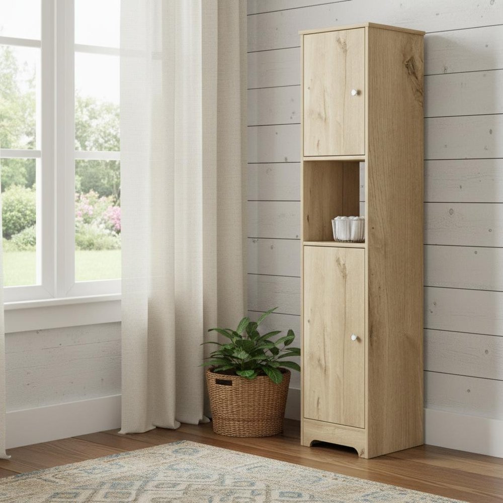 68" Light Brown Wood Accent Cabinet With Two Doors