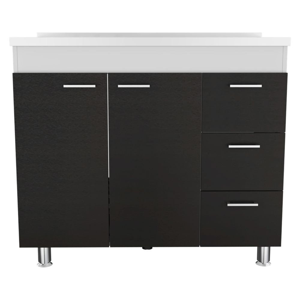 39" Black Wood Accent Cabinet With Four Doors And Three Drawers