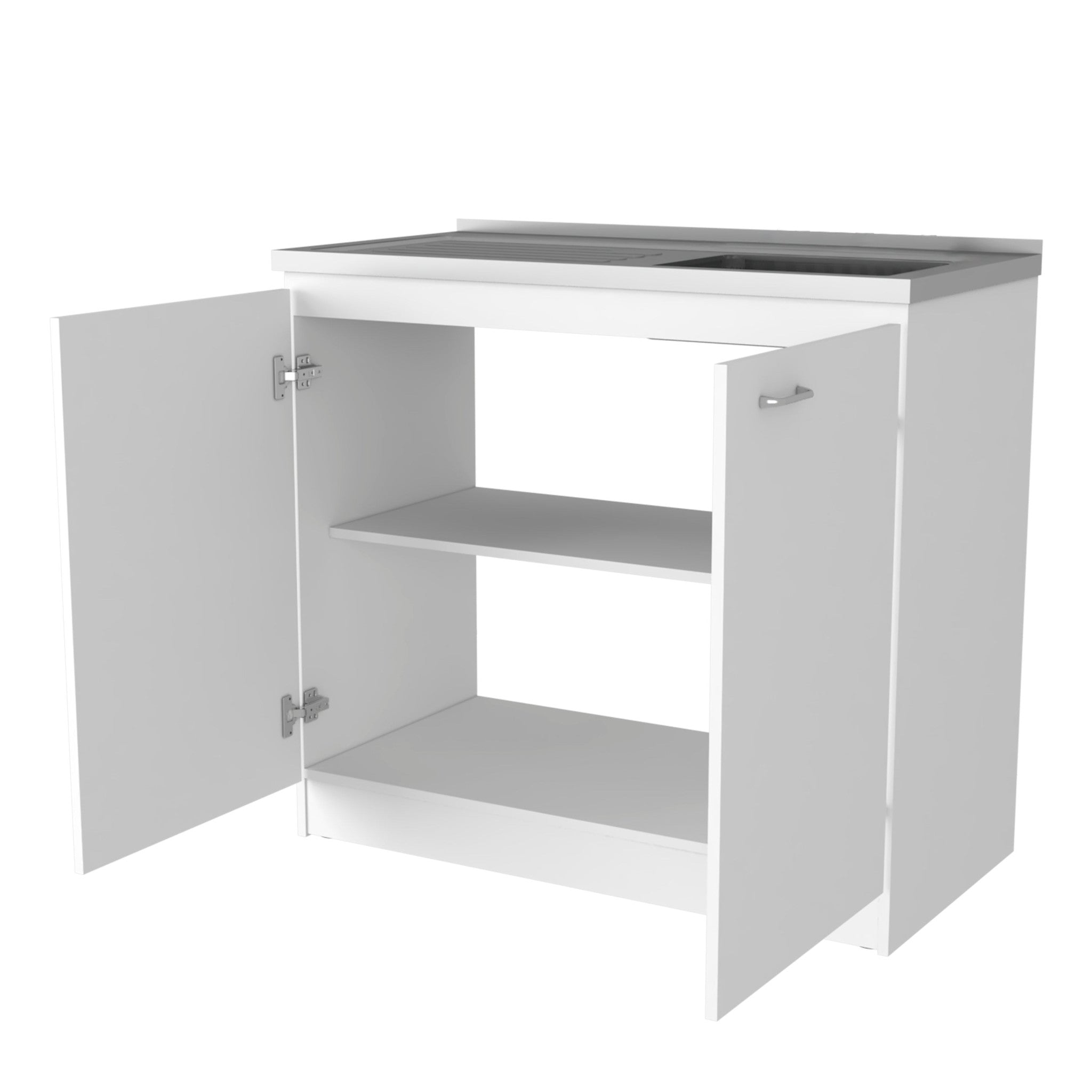 39" White Stainless Steel Accent Cabinet With Two Shelves