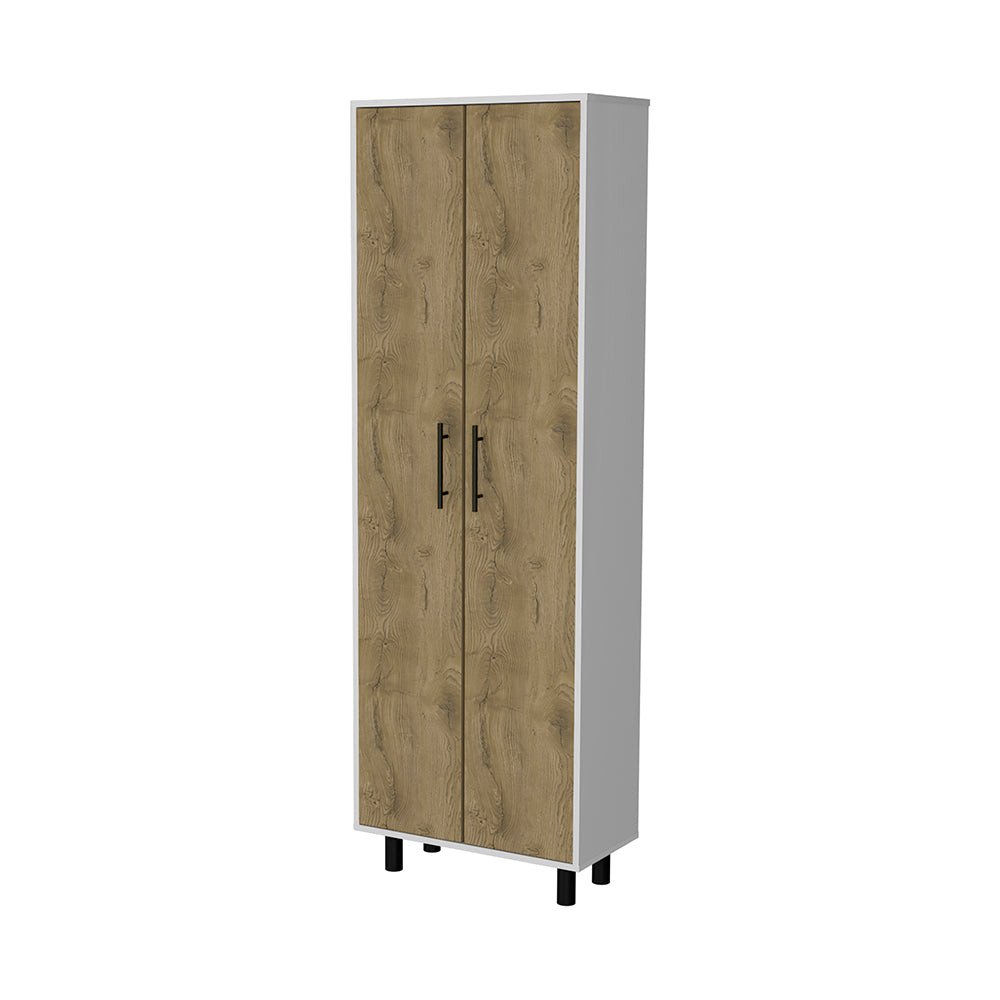 71" White and Light Brown Wood Accent Cabinet With Two Doors