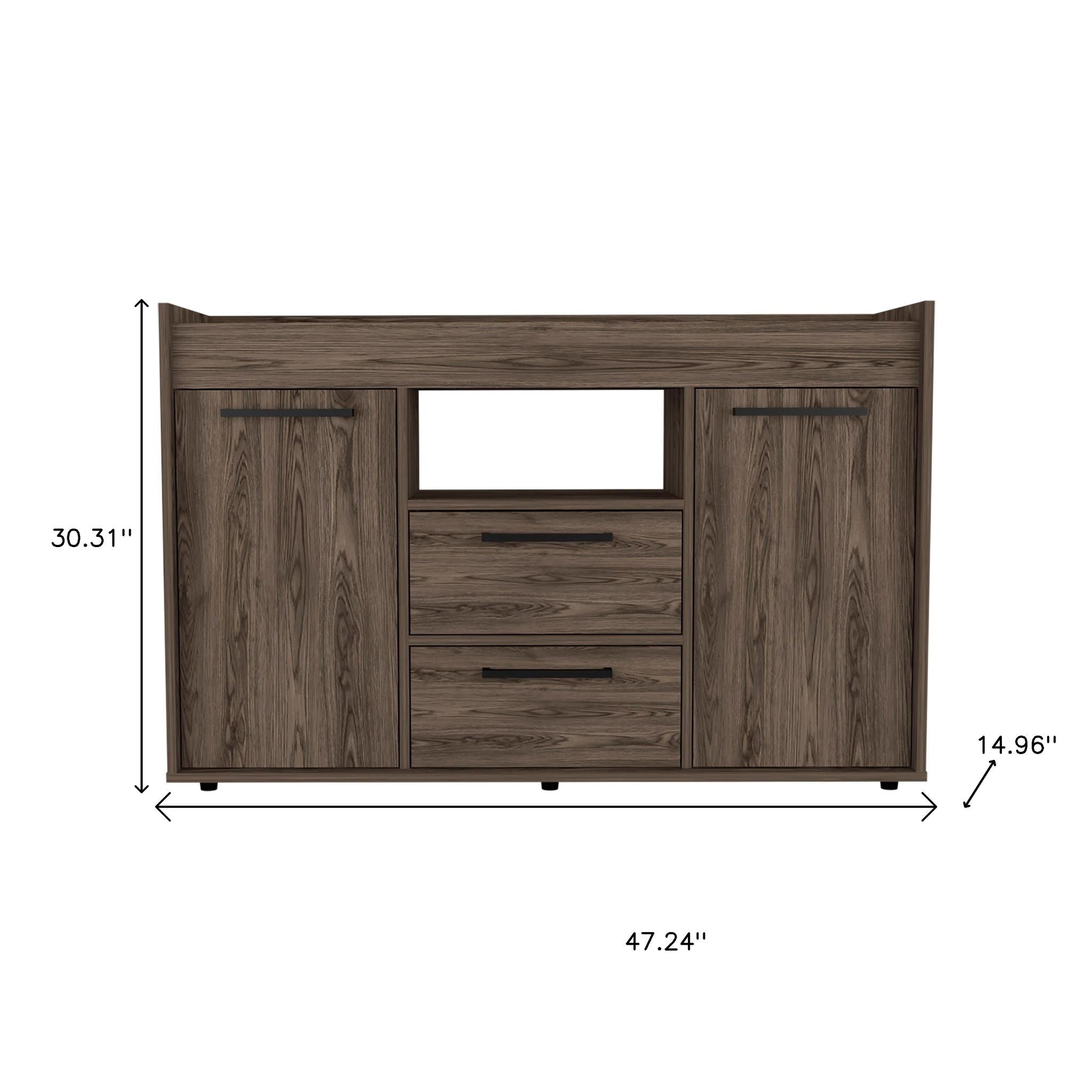 47" Walnut Wood Two Drawer Sideboard with Two Doors