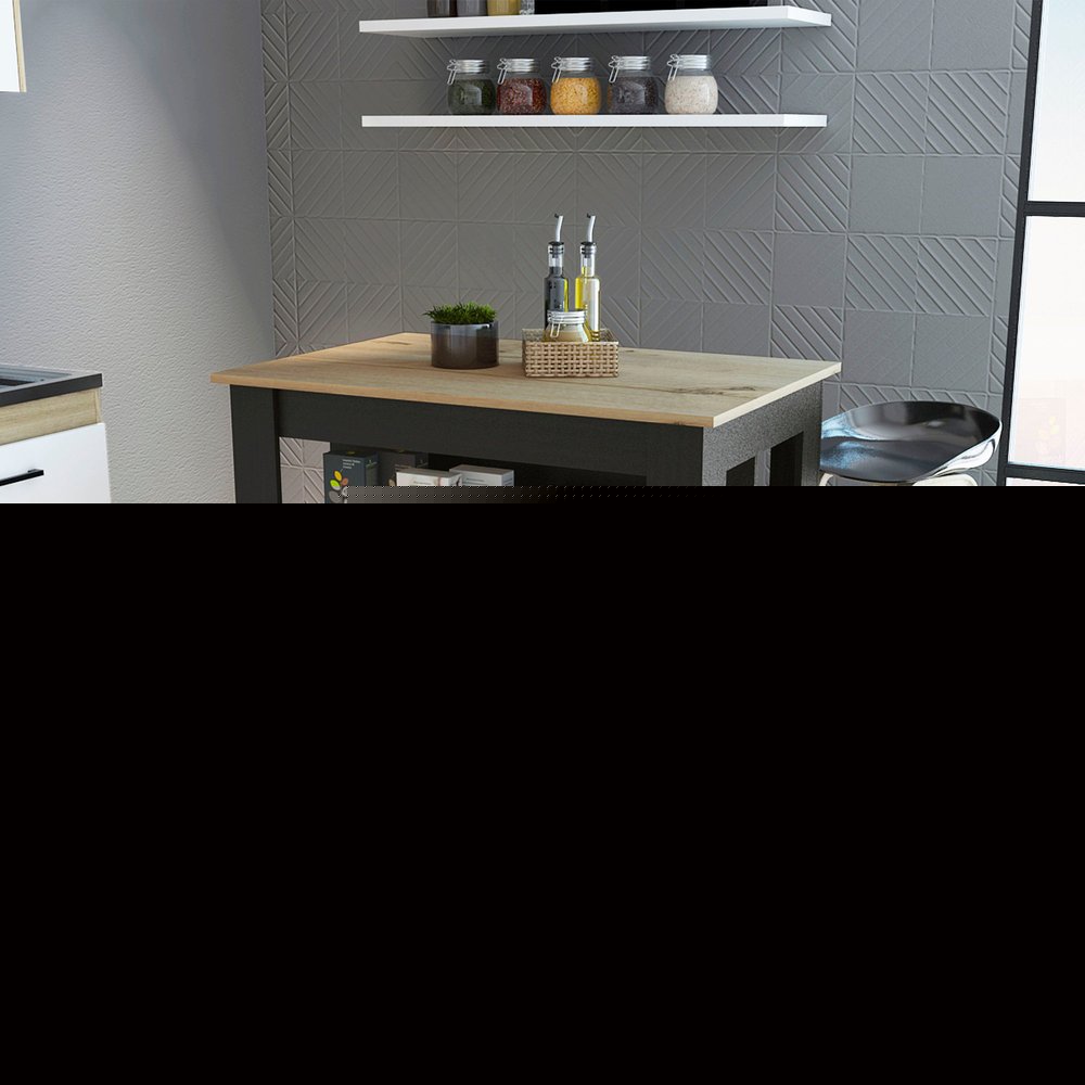 Black and Oak 41" Kitchen Island With Storage