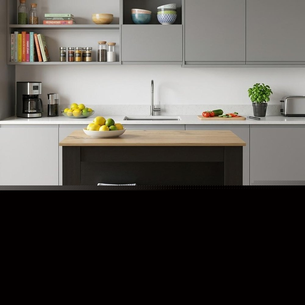 Black and Oak 41" Kitchen Island With Storage