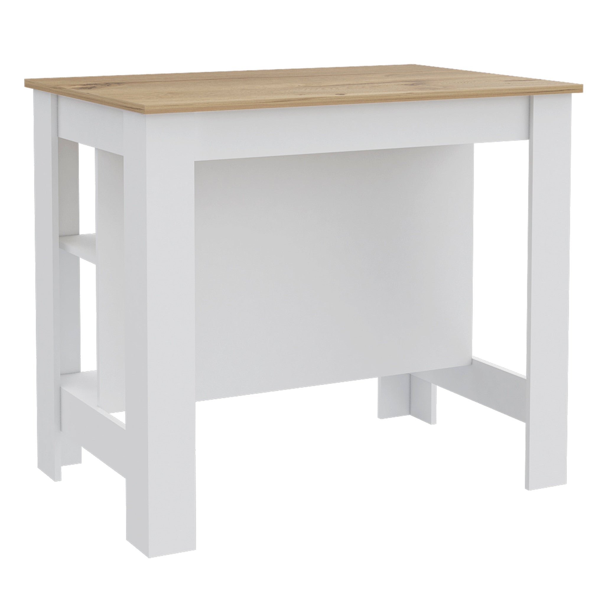 White and Oak 41" Kitchen Island With Storage