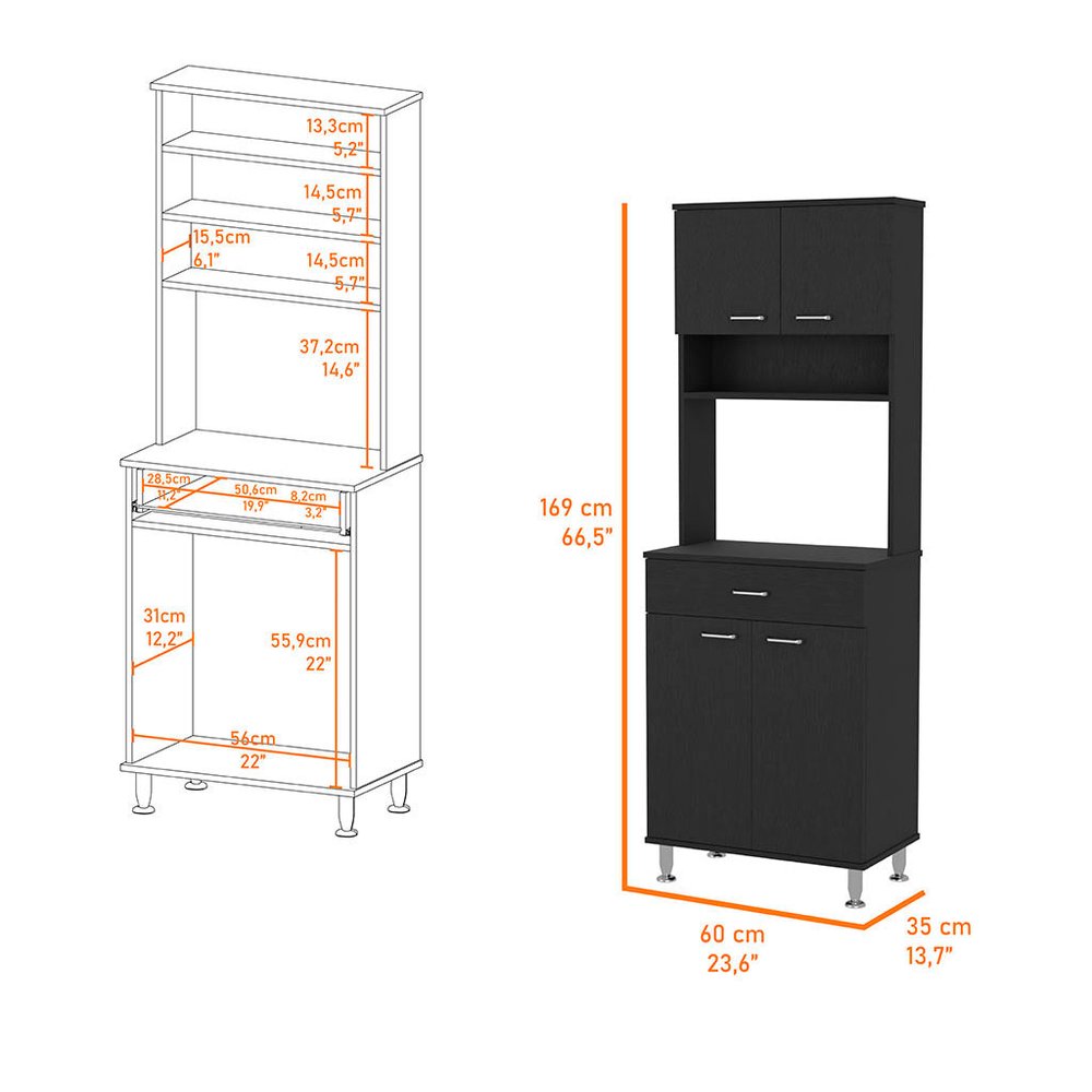 67" Black Wood Pantry Or Storage Closet