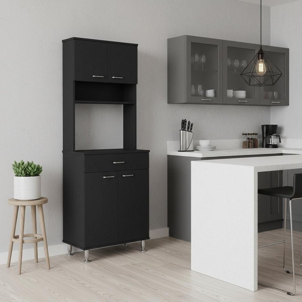 67" Black Wood Pantry Or Storage Closet