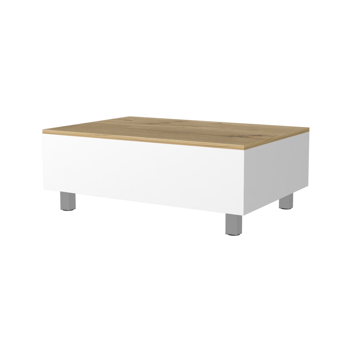 32" White And Oak Brown Wood and Metal Lift Top Coffee Table