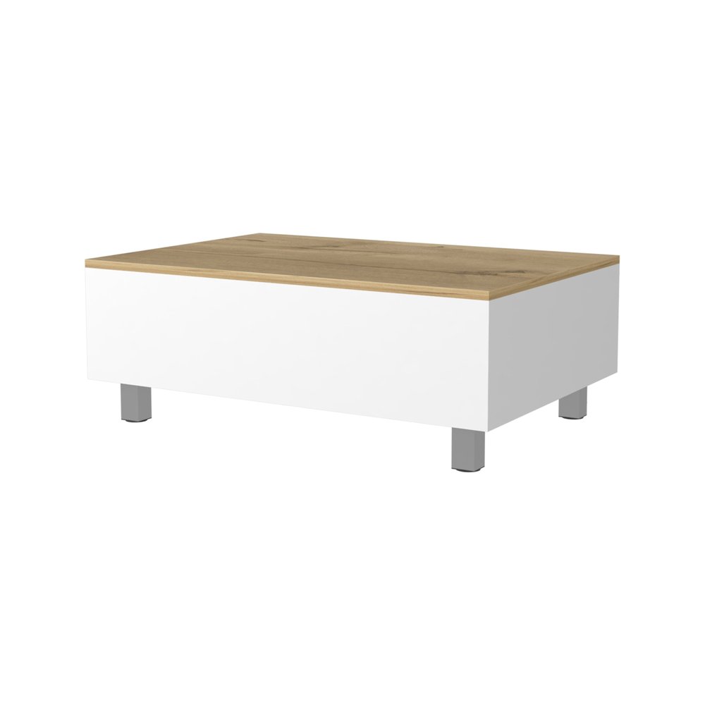 32" White And Oak Brown Wood and Metal Lift Top Coffee Table