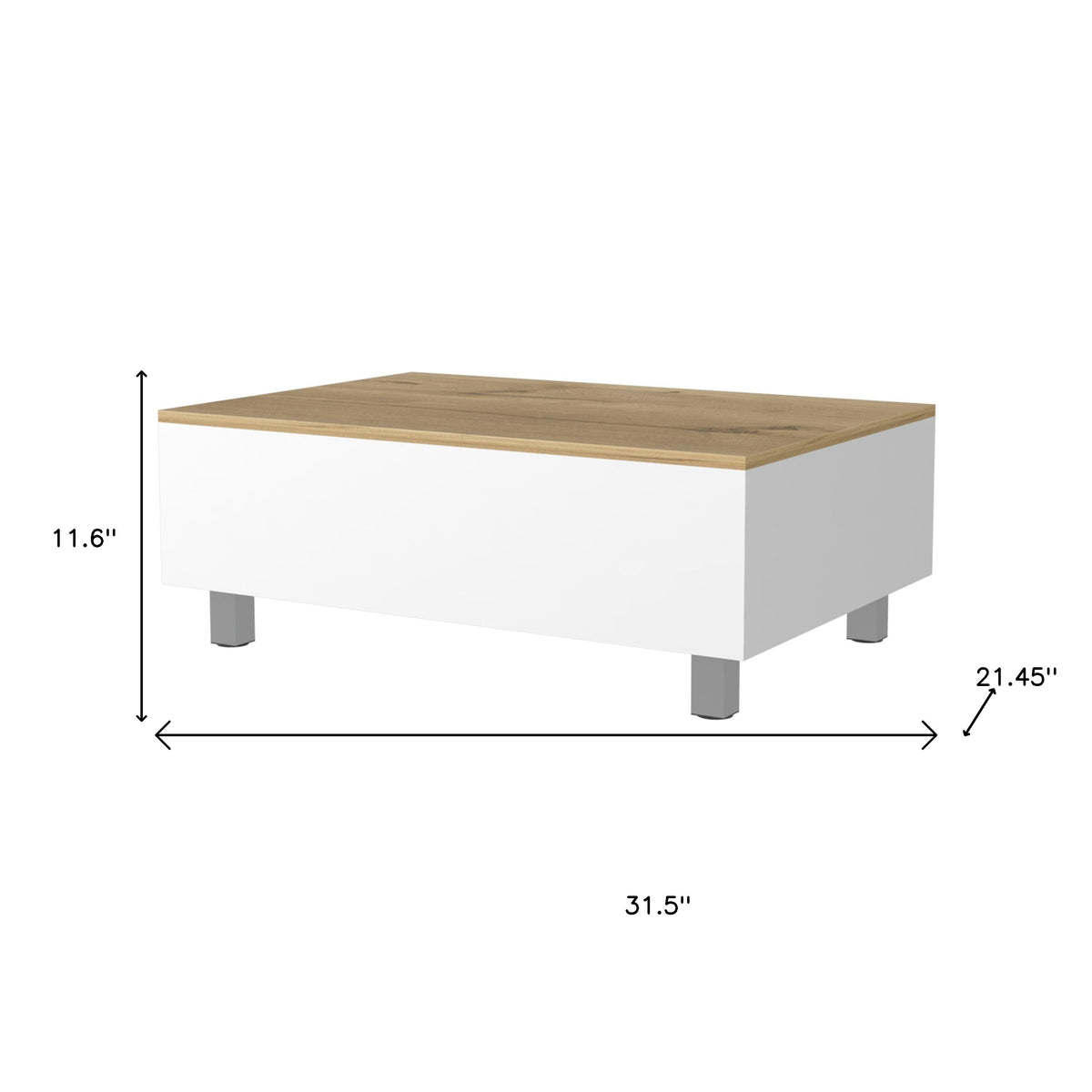 32" White And Oak Brown Wood and Metal Lift Top Coffee Table