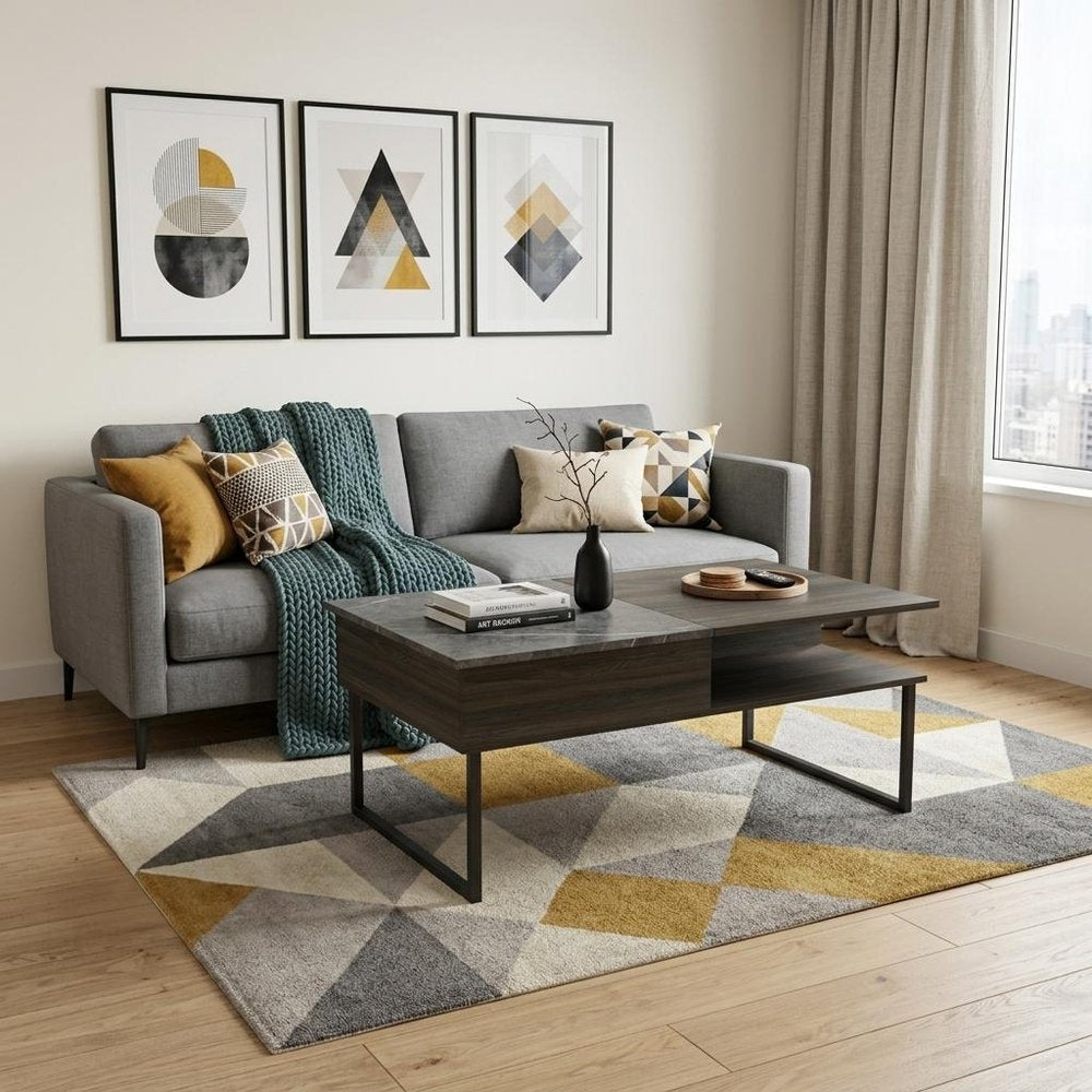 41" Espresso And Black Wood And Metal Lift Top Coffee Table With Shelf