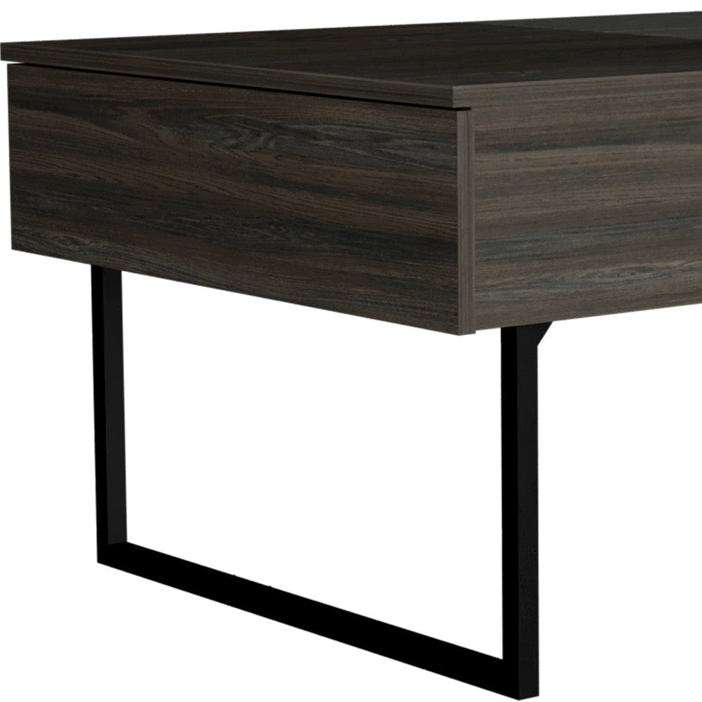 39" Espresso And Black Wood And Metal Lift Top Coffee Table With Drawer